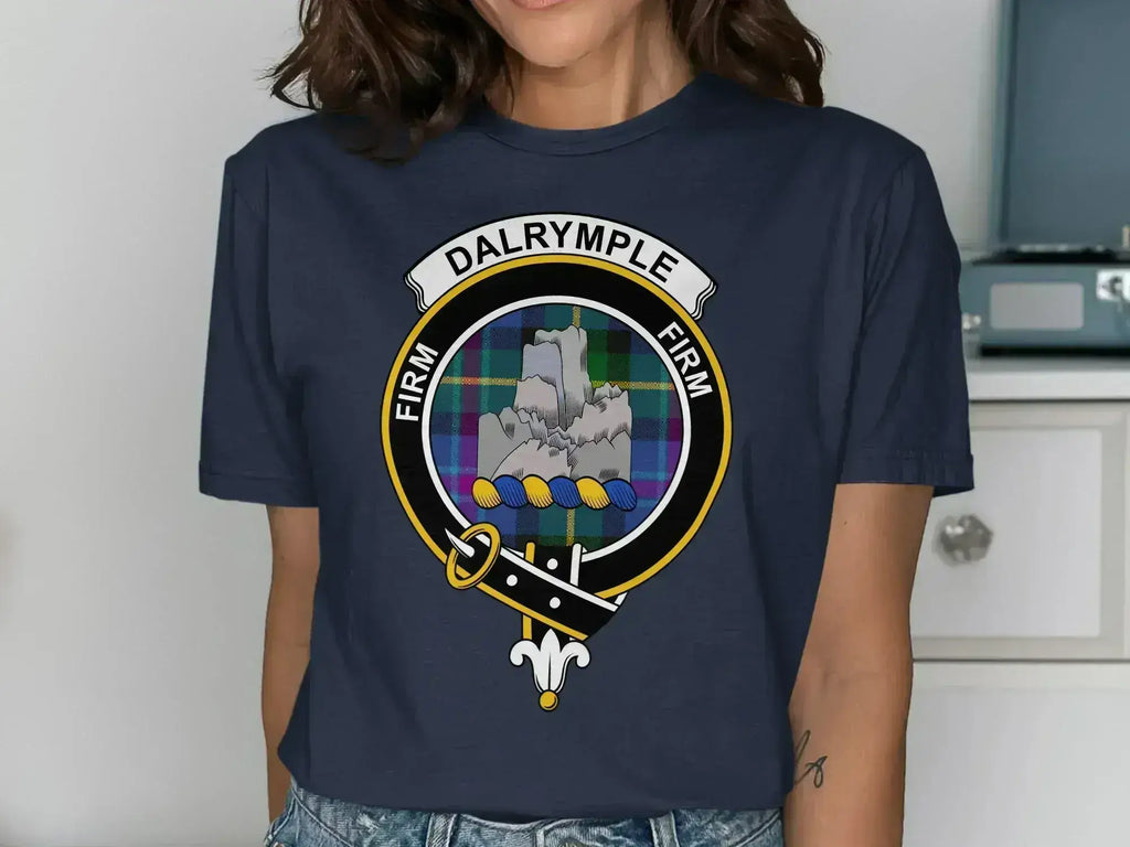Dalrymple clan crest tee in black — soft cotton, front graphic, relaxed unisex fit