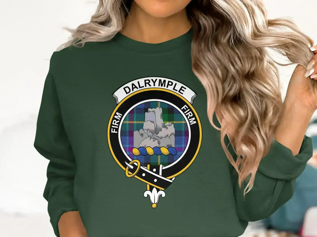 Clan Dalrymple crest sweatshirt in forest green — crewneck fleece, printed clan crest