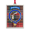 Dalyell tartan-background crest ornament shown as a Scottish heritage keepsake gift