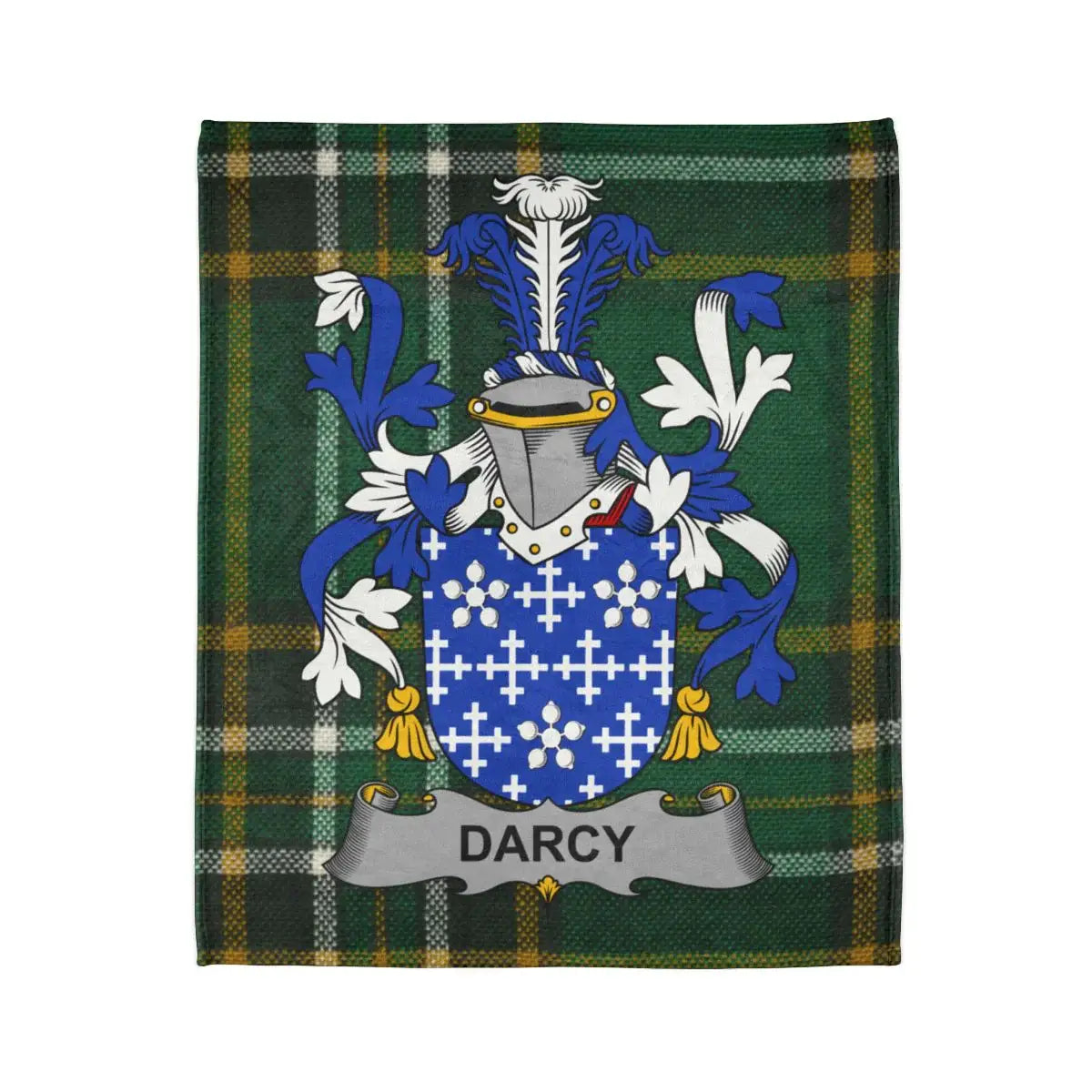 Darcy Family Crest Green Tartan Blanket
