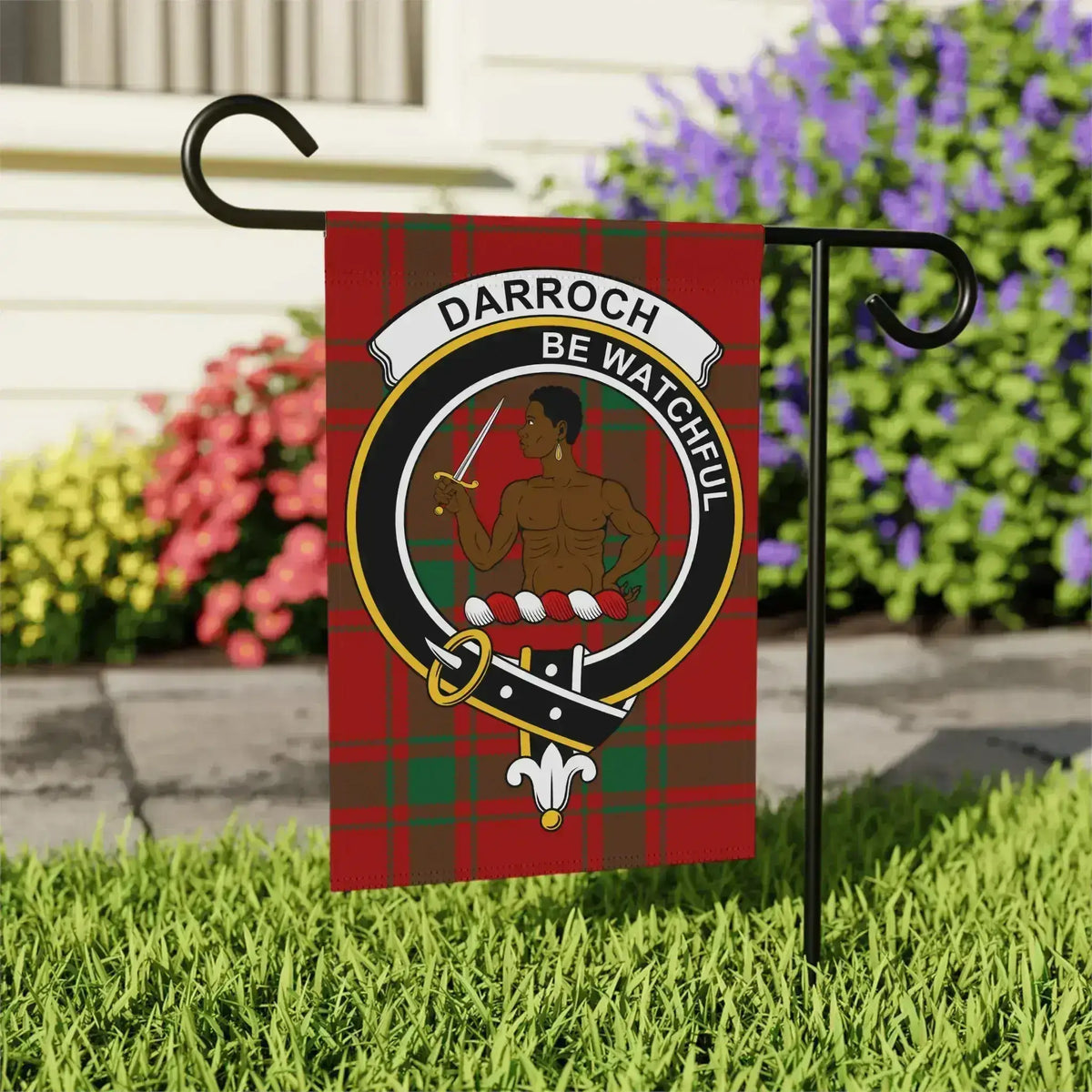 Darroch Scottish clan crest garden flag in 24.5x32 size — poly poplin-canvas, outdoor display