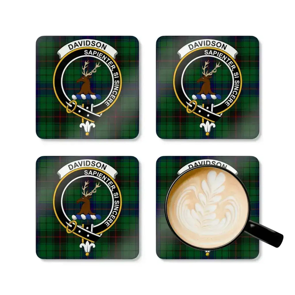 Davidson Sapienter Si Sincere coaster set — four cork coasters with clan crest design