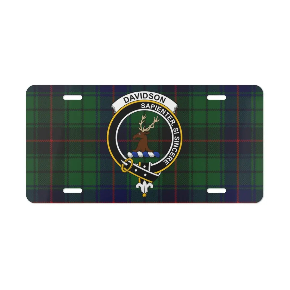 Davidson clan crest tartan design license plate — heraldic design with Wisely if Sincerely motto