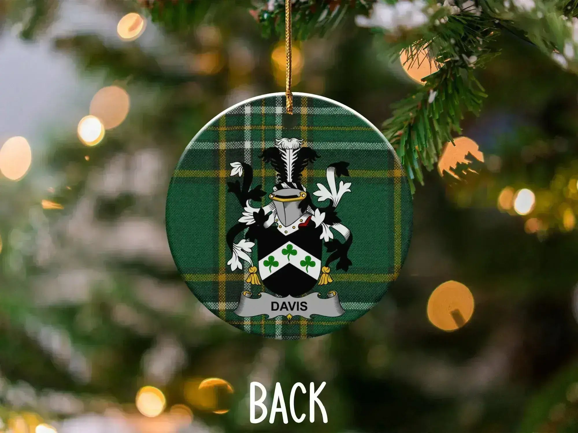 Davis Family Crest Plaid Pattern Custom Ornament
