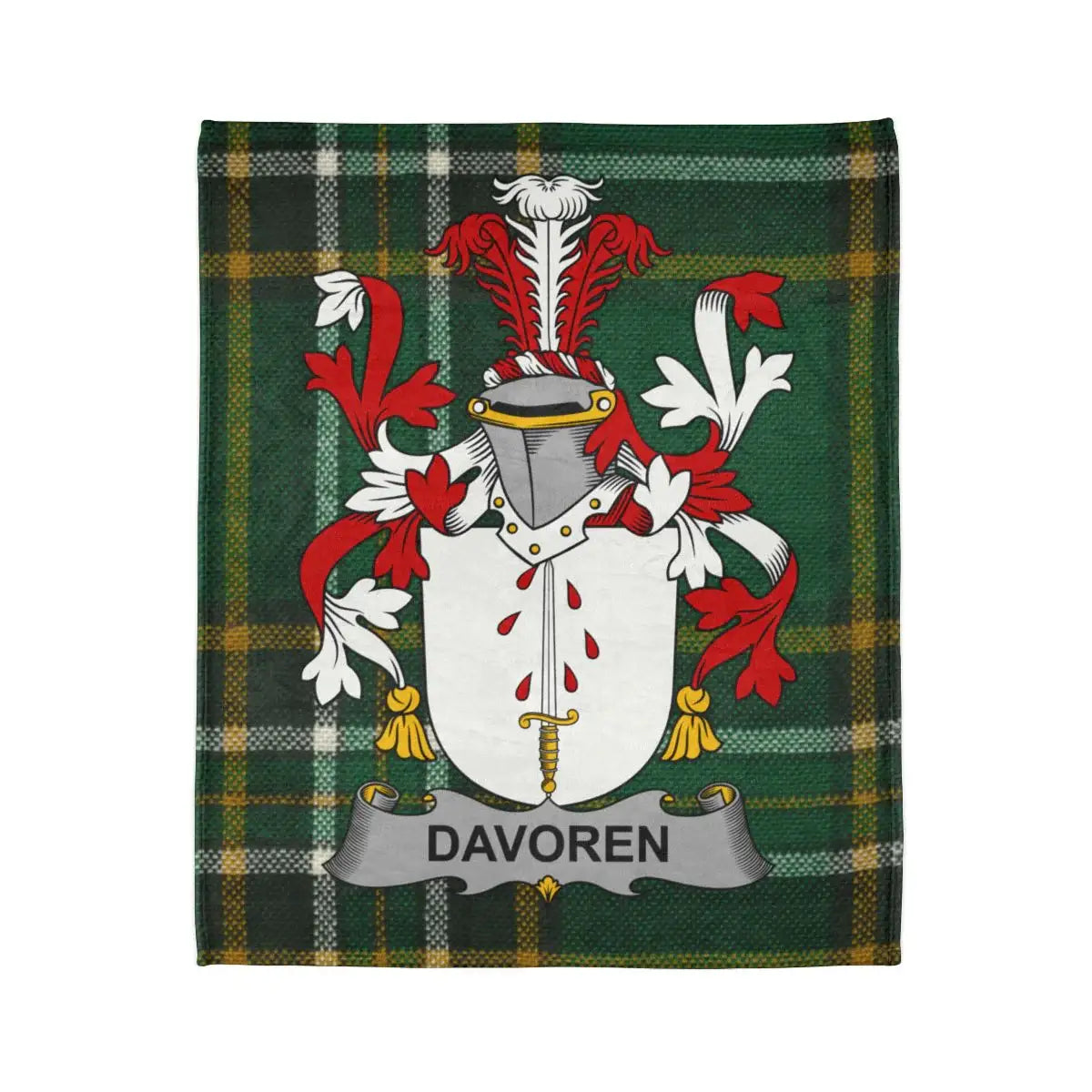 Davoren Family Crest With Tartan Background Blanket