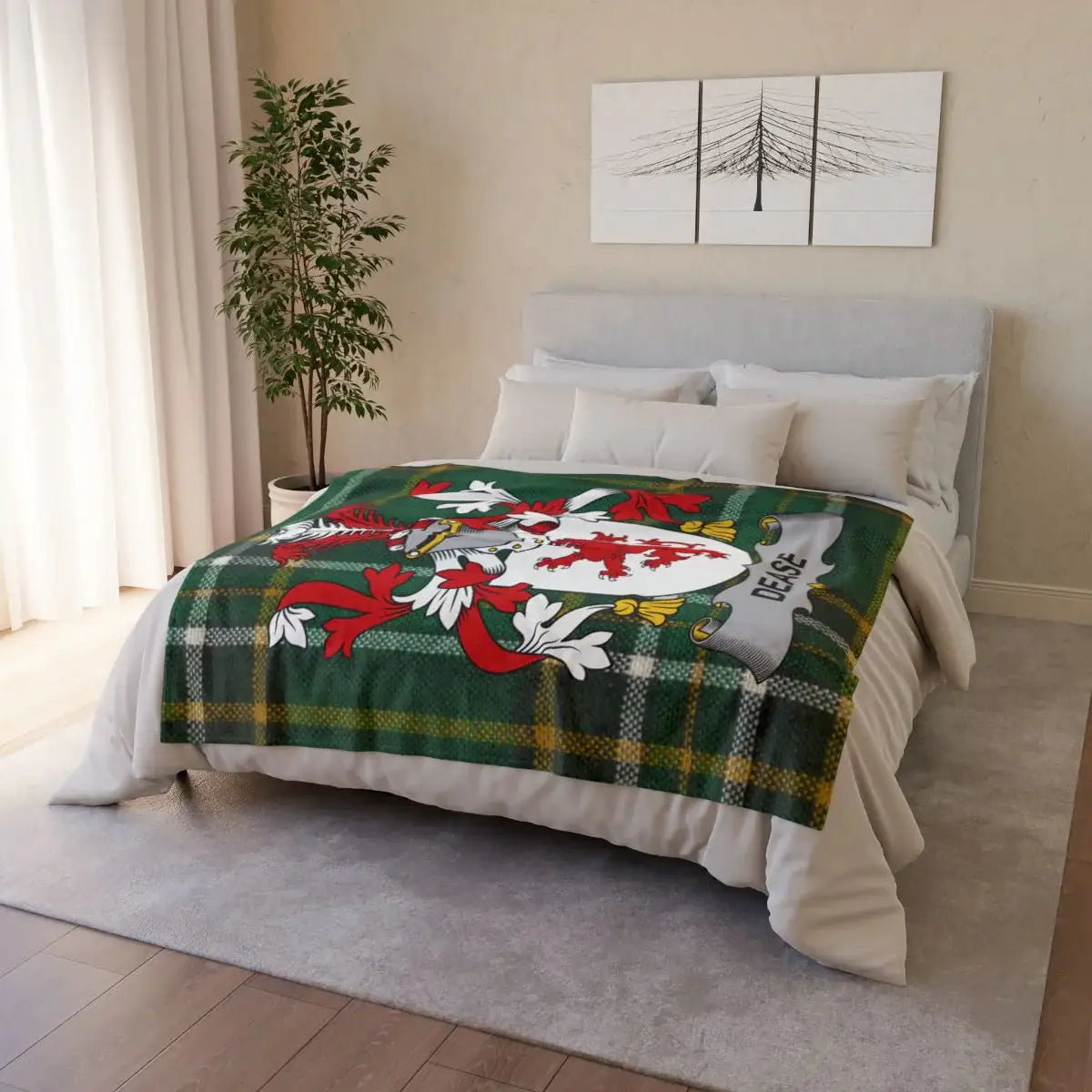 Dease Family Crest Blanket with Elegant Plaid Design