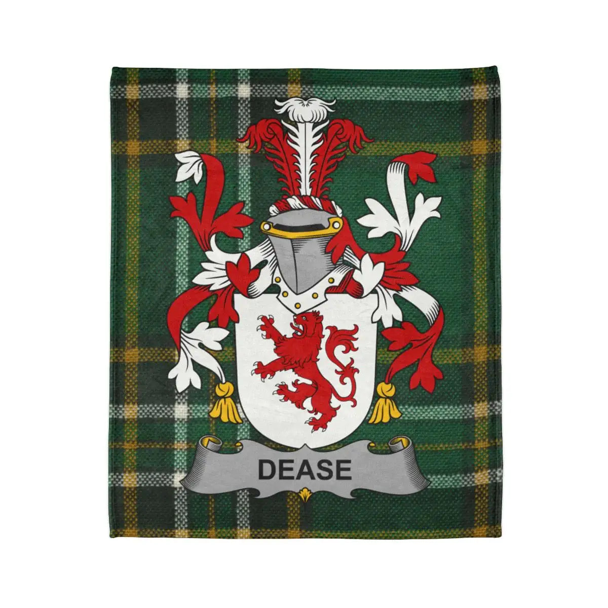 Dease Family Crest on Tartan Background product