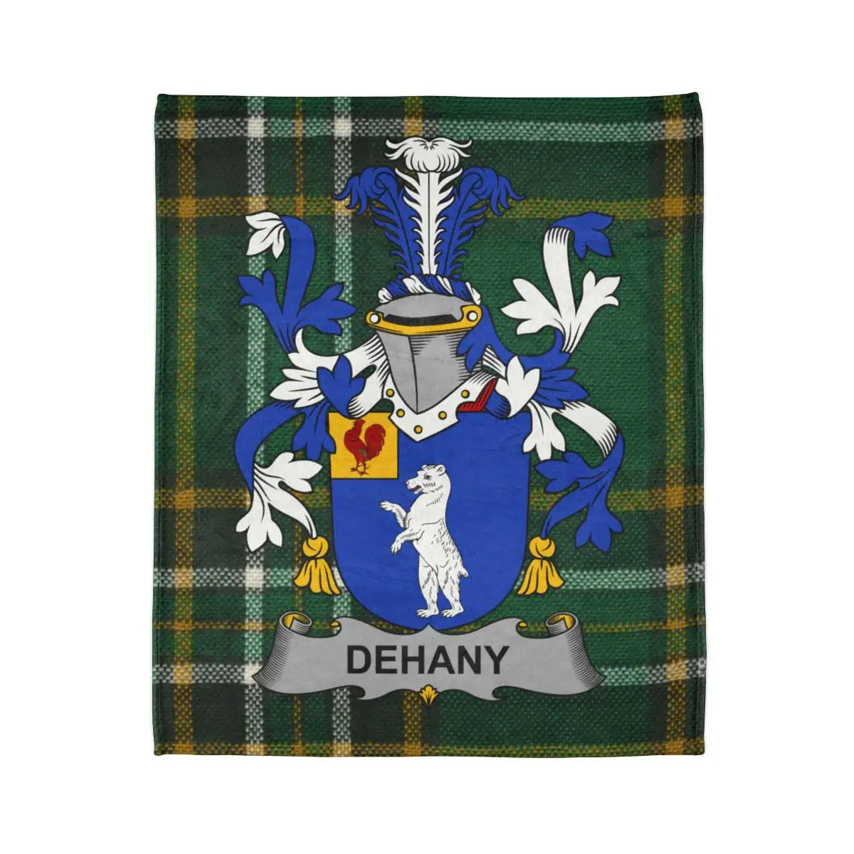 Dehany Family Crest Green Plaid Background Blanket