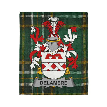 Delamere Family Crest Blanket with Tartan Background