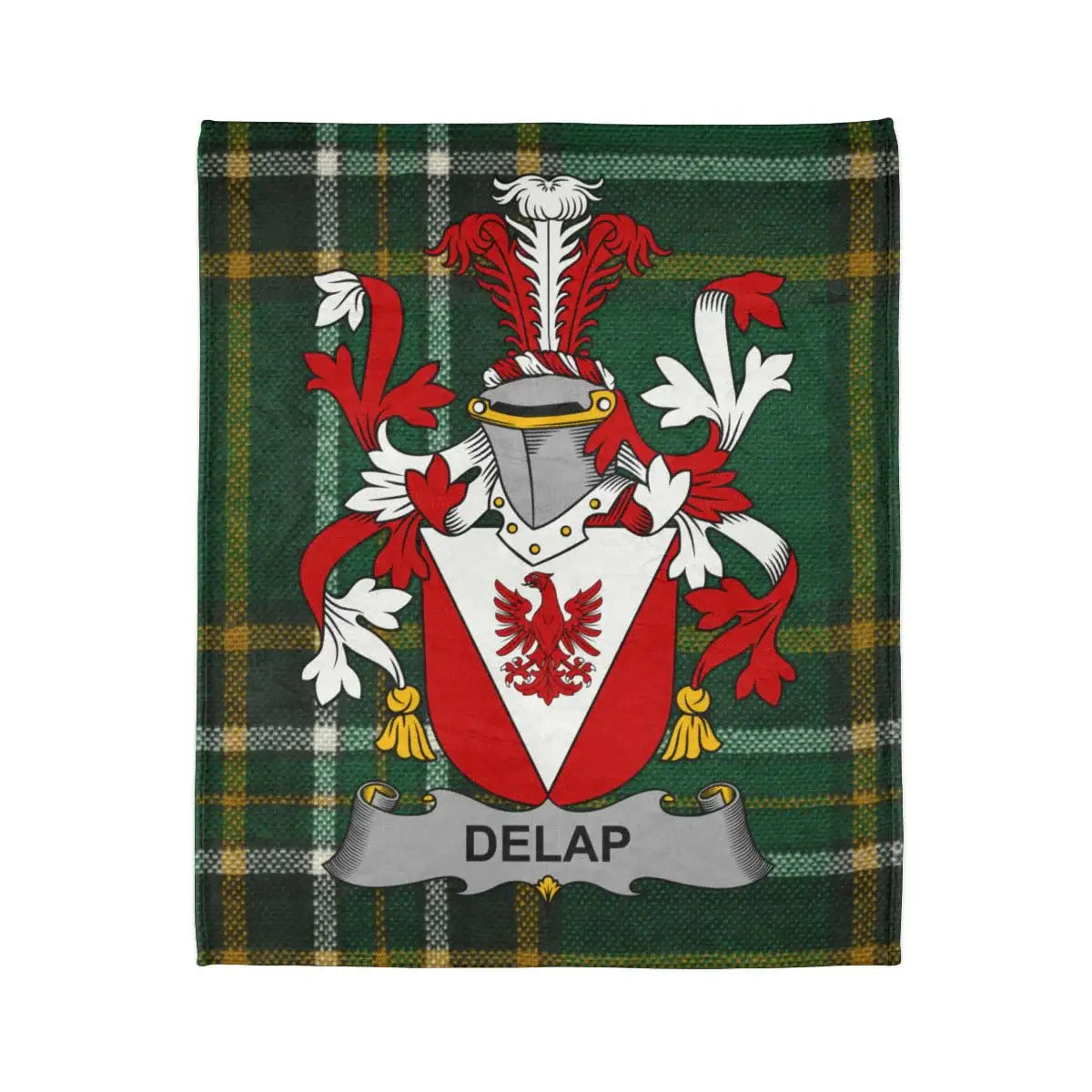 Delap Family Crest On Scottish Tartan Background Blanket