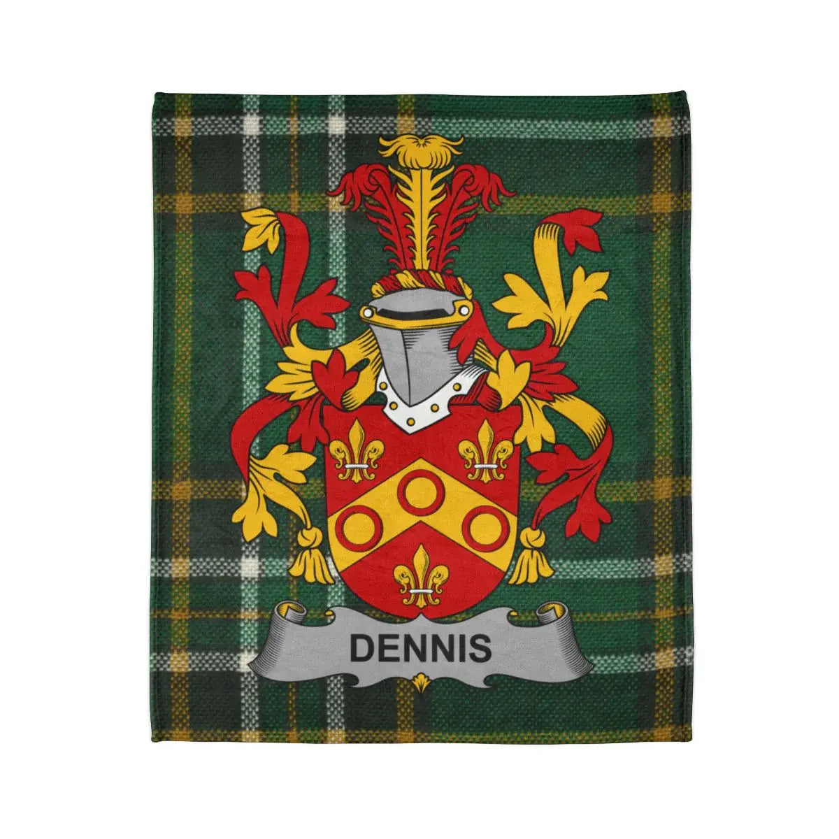 Dennis Family Crest Design Plaid Background Blanket