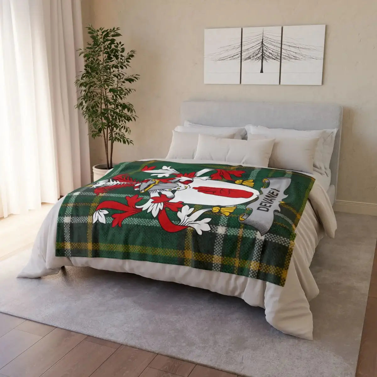 Cozy Personalized Family Crest Plaid Blanket Bedding