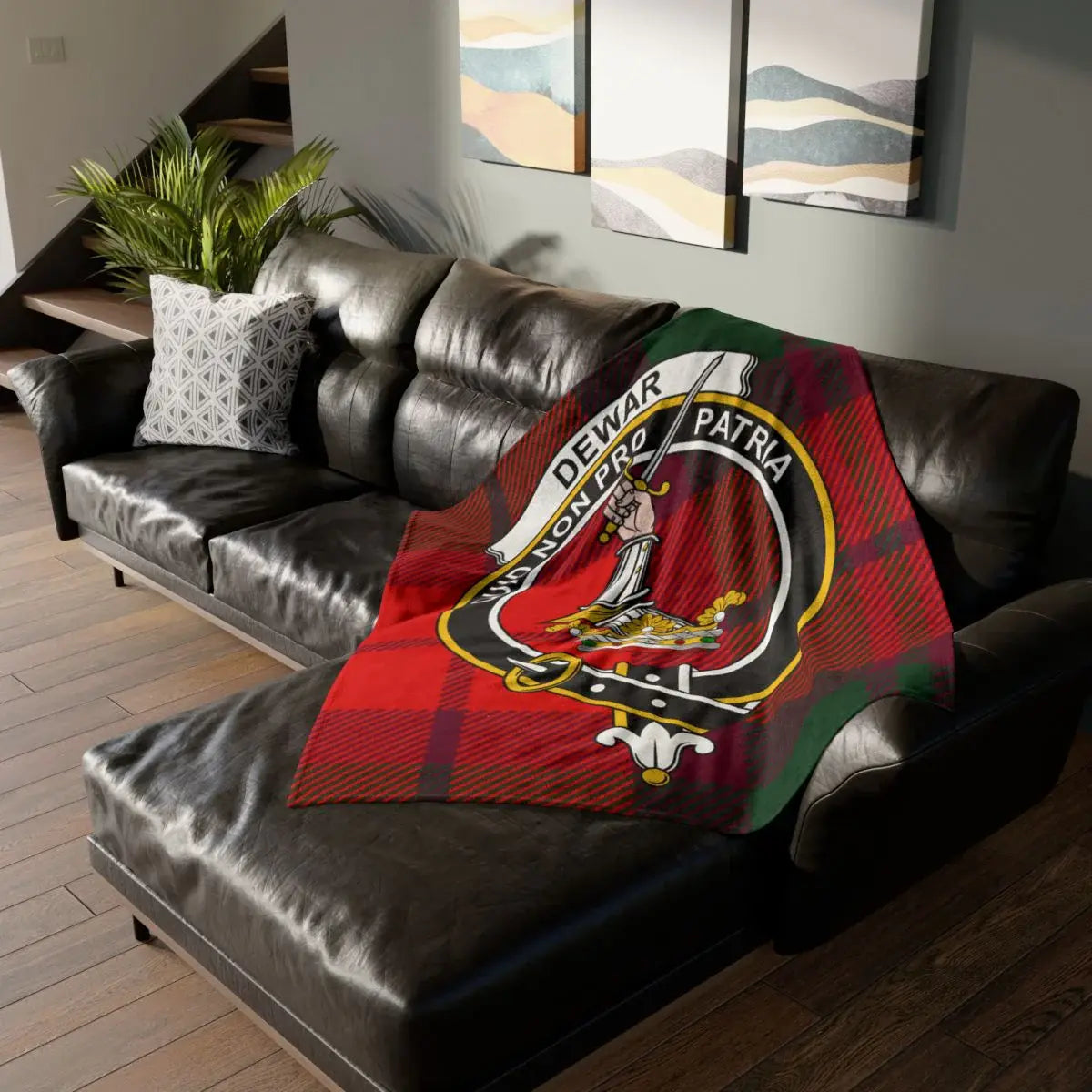 Red Tartan Crest Design Throw Blanket for Cozy Decor
