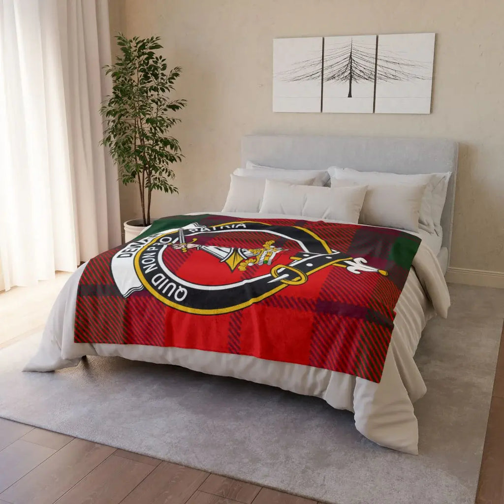 Red and Black Tartan Blanket with Unique Graphic Design