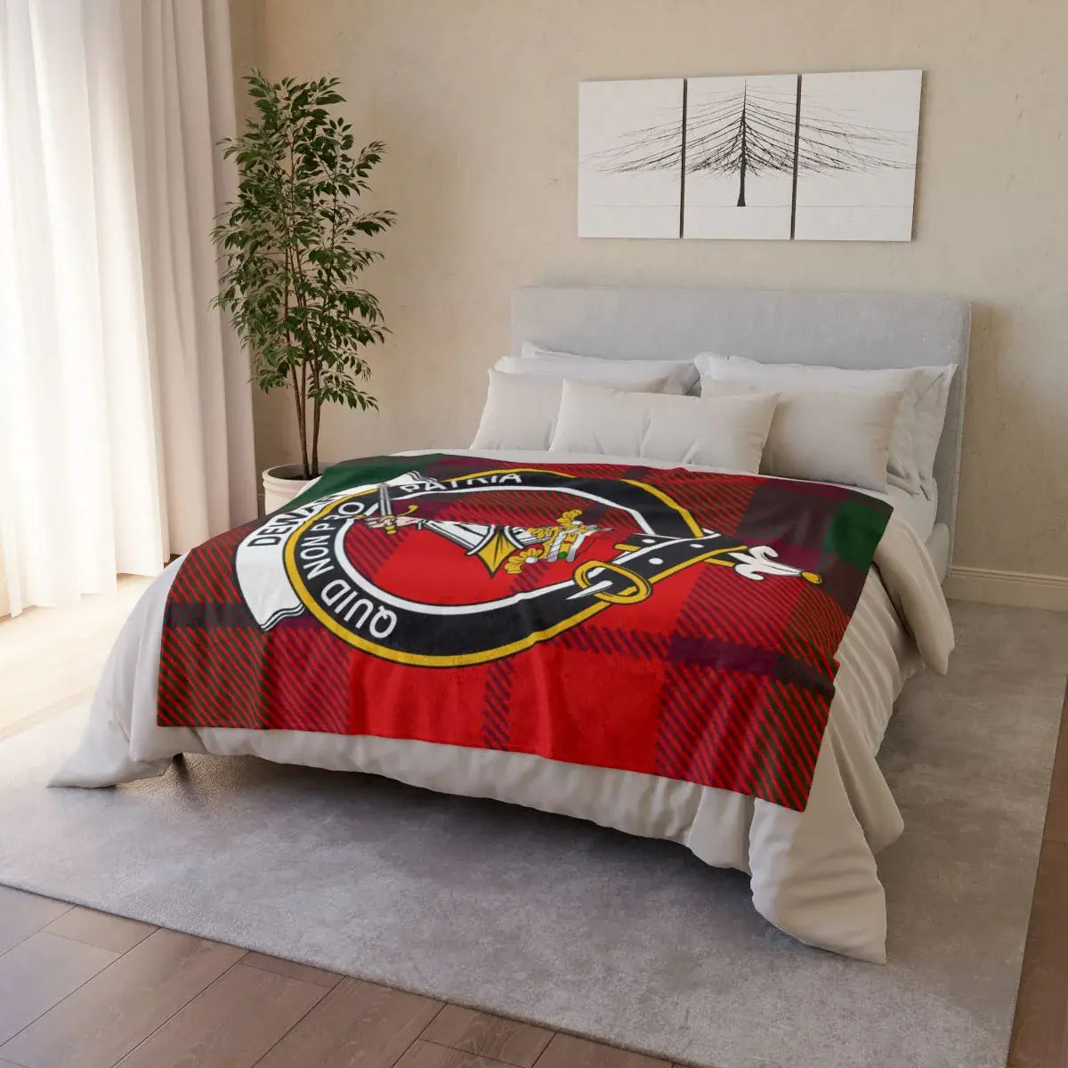 Red and Black Tartan Blanket with Unique Graphic Design