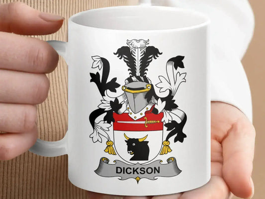 Dickson Surname Irish Family Crest Mug - Celtic Ancestry Gifts