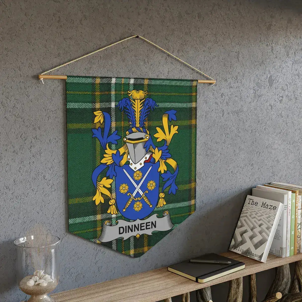 Personalized Dinneen Family Crest Green Plaid Wall Art Product