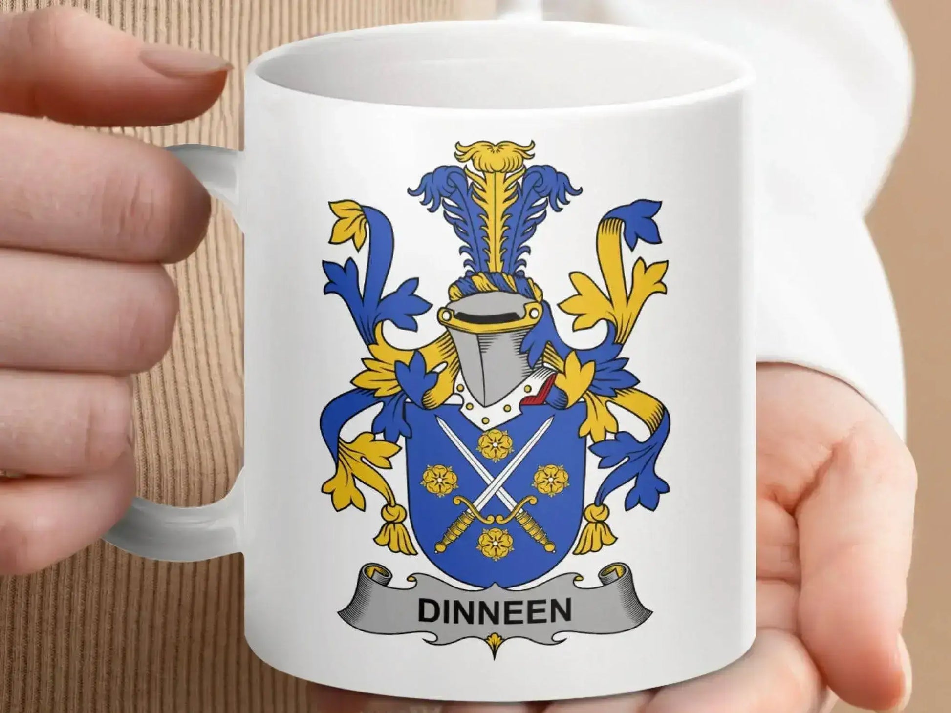 Dinneen Surname Irish Family Crest Mug - Celtic Ancestry Gifts
