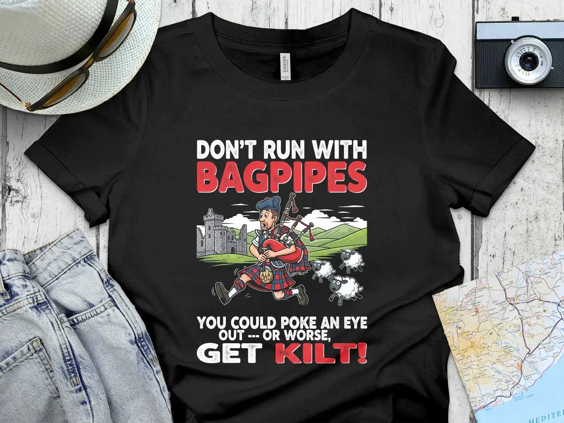 Don't Run With Bagpipes Get Kilt Funny Graphic Product