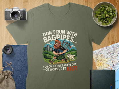 Amusing Don't Run with Bagpipes Graphic T-shirt product