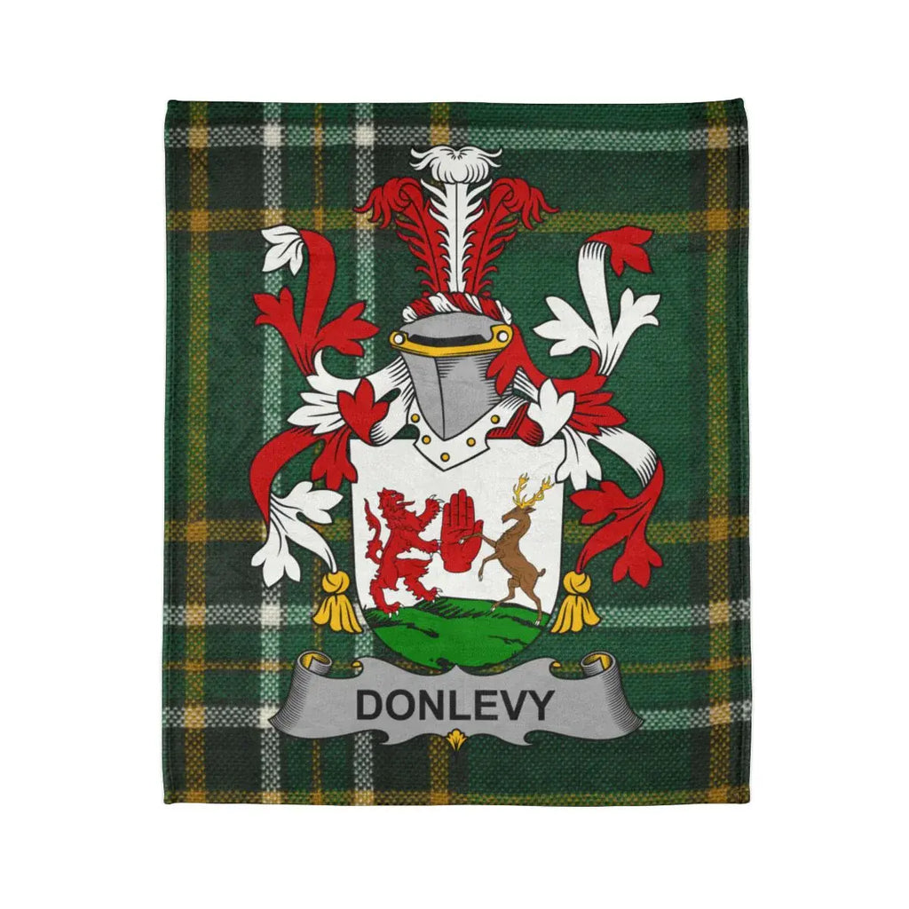 Donlevy Family Crest Green Tartan Blanket