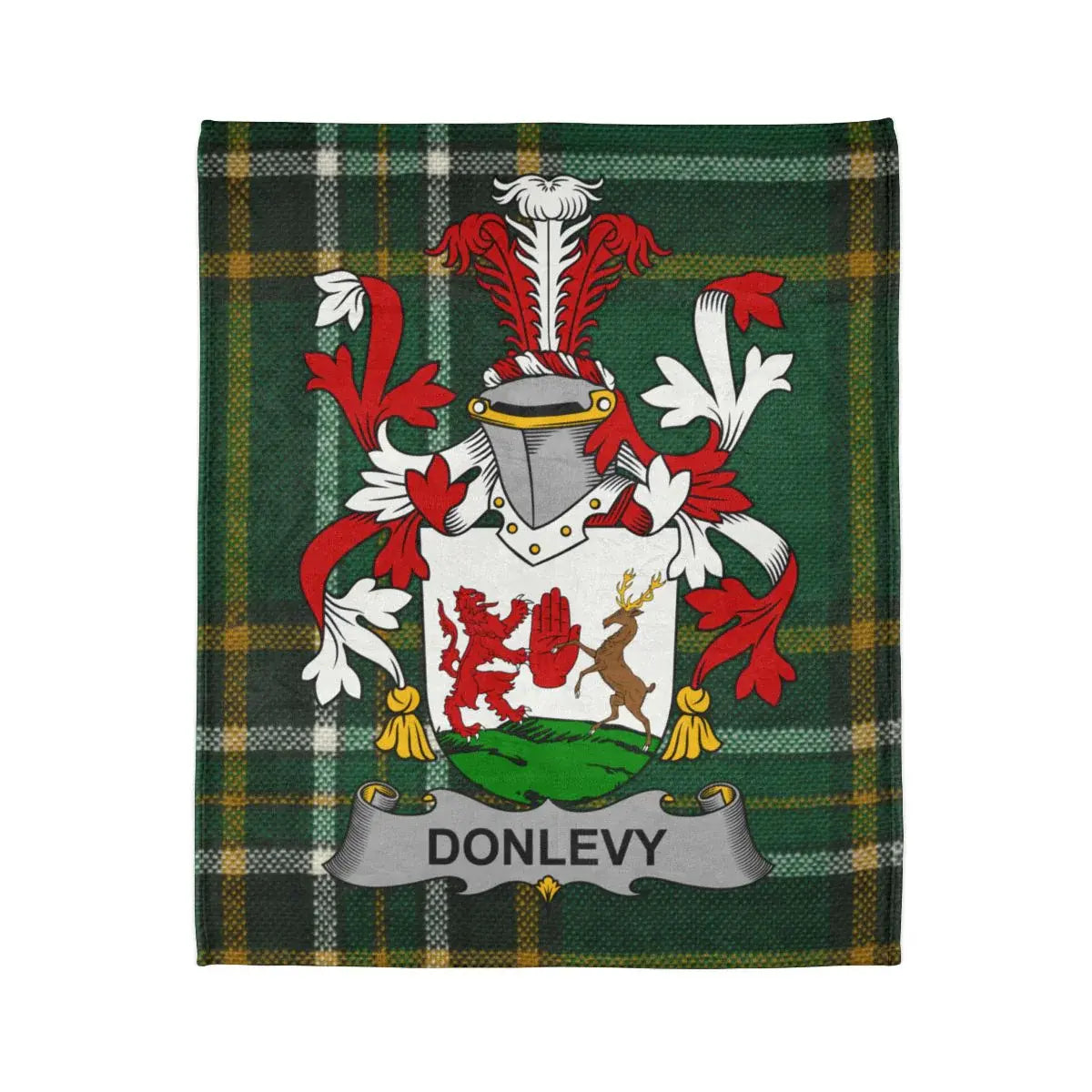 Donlevy Family Crest Green Tartan Blanket