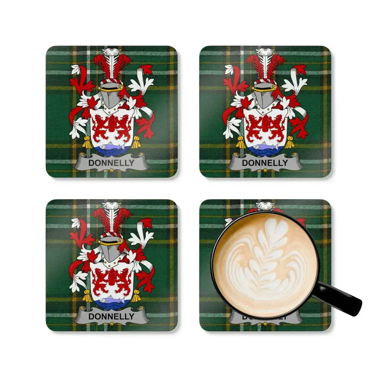 Donnelly Family Crest Green Plaid Drink Coaster Set product type