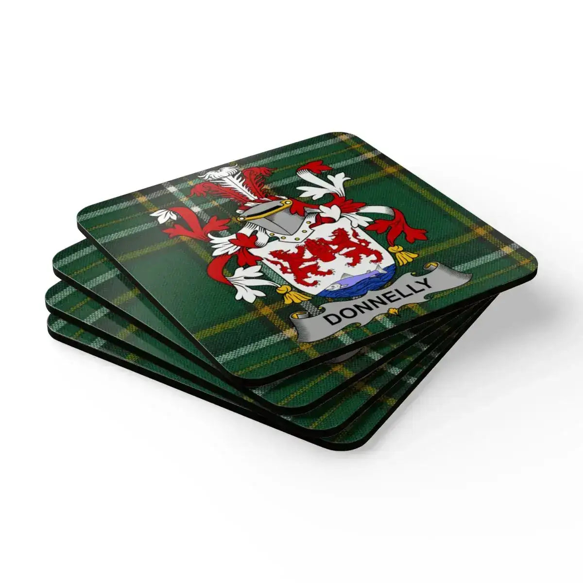 Donnelly Family Crest on Tartan Plaid Coasters product