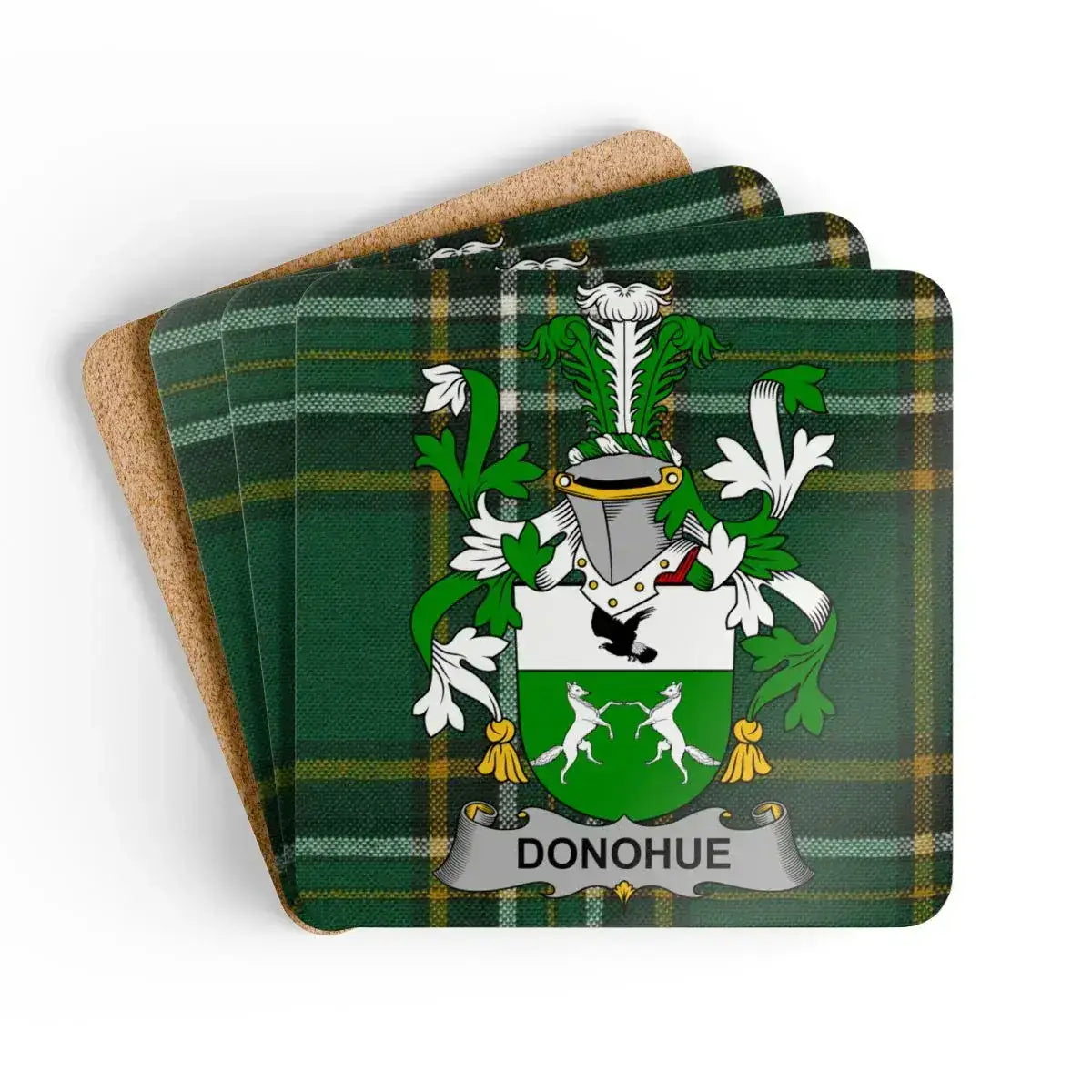 Heraldic Crest Green Plaid Design Coaster Set product