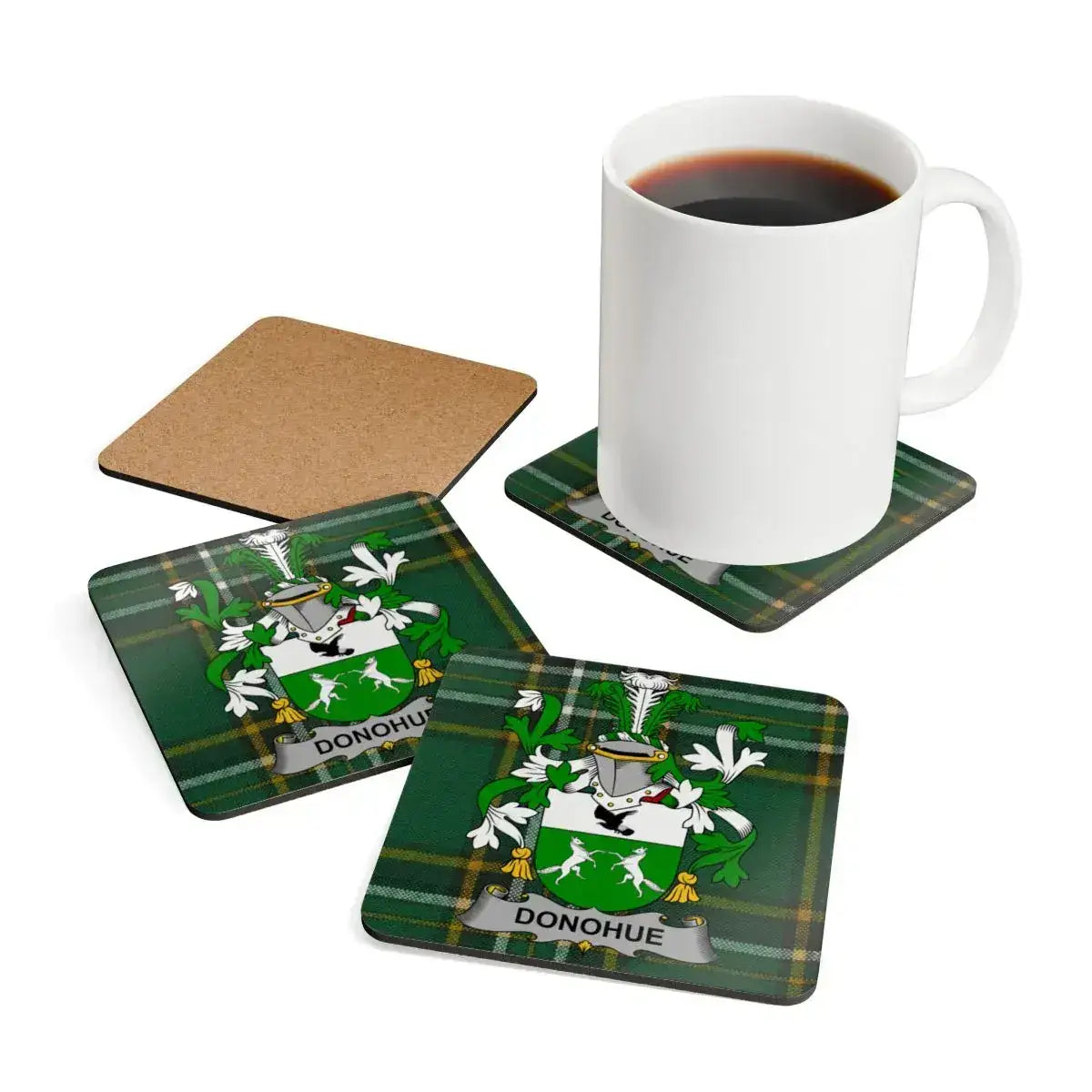 Personalized Donohue Family Crest Green Coaster Set product