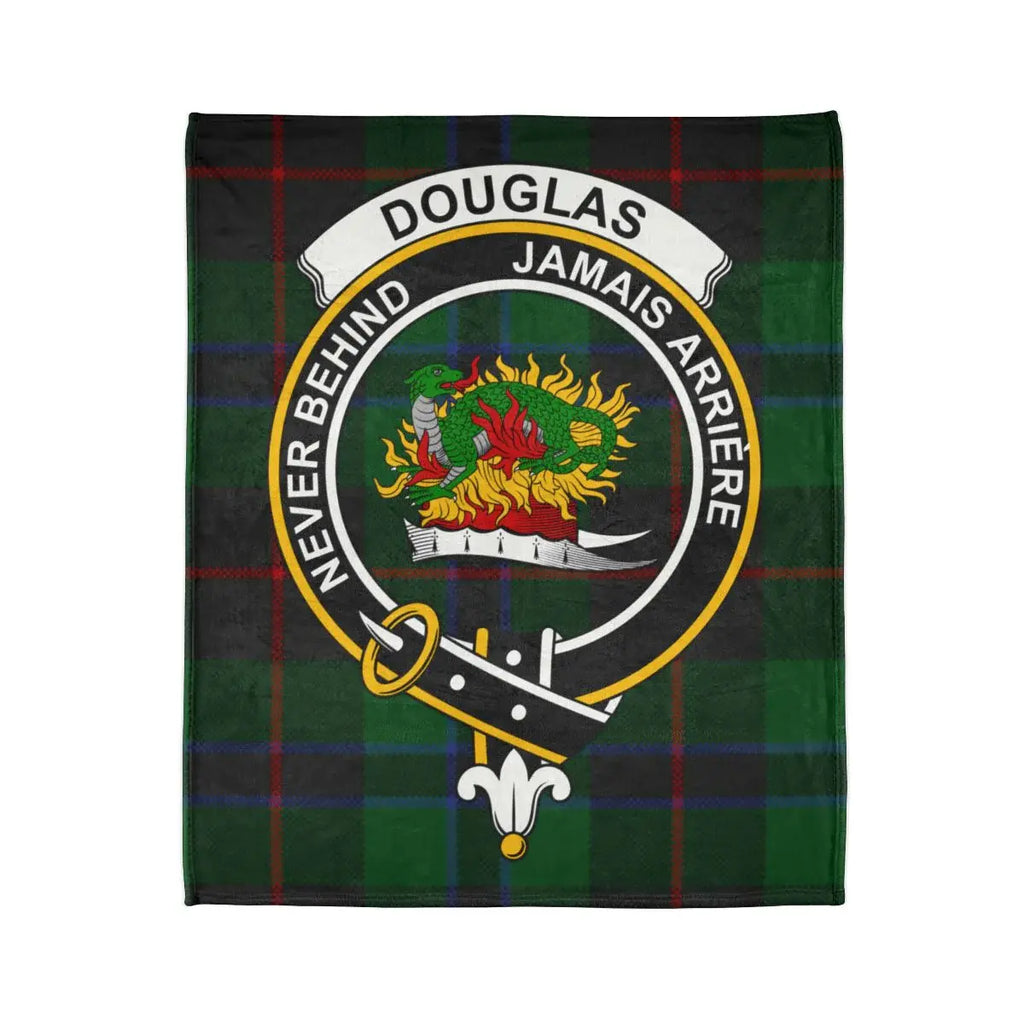 Douglas clan Never Behind crest design throw blanket — heraldic design on 50x60 polyester