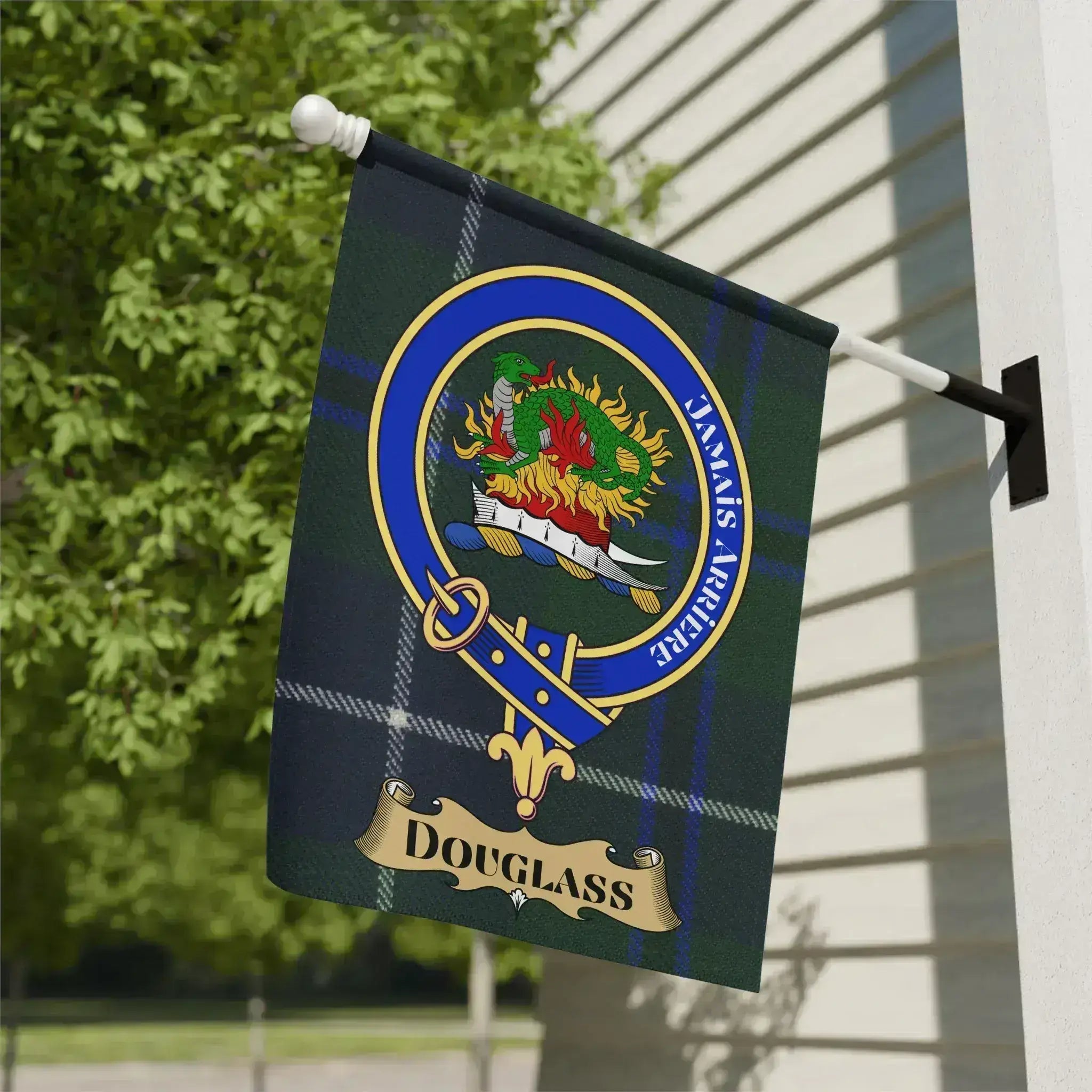 Douglass clan crest tartan garden flag 12x18 inches — poly poplin-canvas with heraldic design