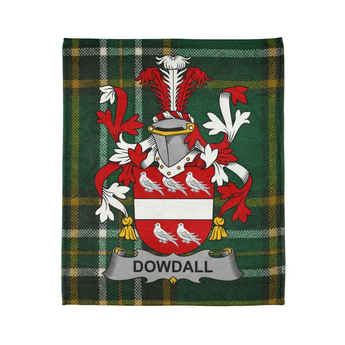 Dowdall Family Crest Emblem on Tartan Background Blanket
