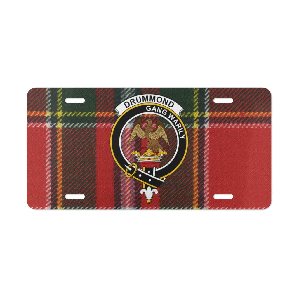 Drummond Gang Warily tartan novelty plate — eagle heraldic clan crest design on aluminium