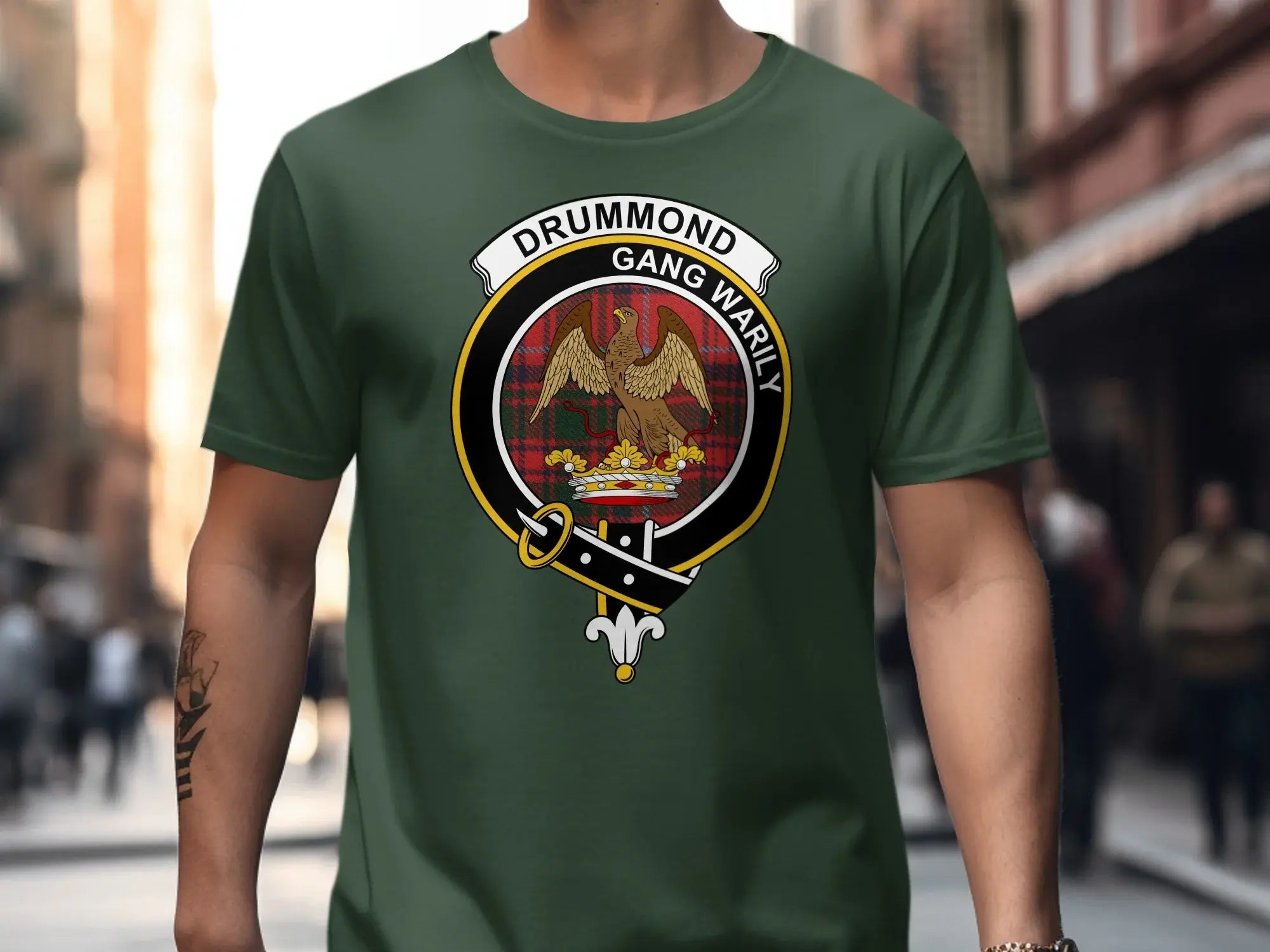 Drummond clan crest t-shirt in black — Go Carefully heraldic eagle design on 100% cotton