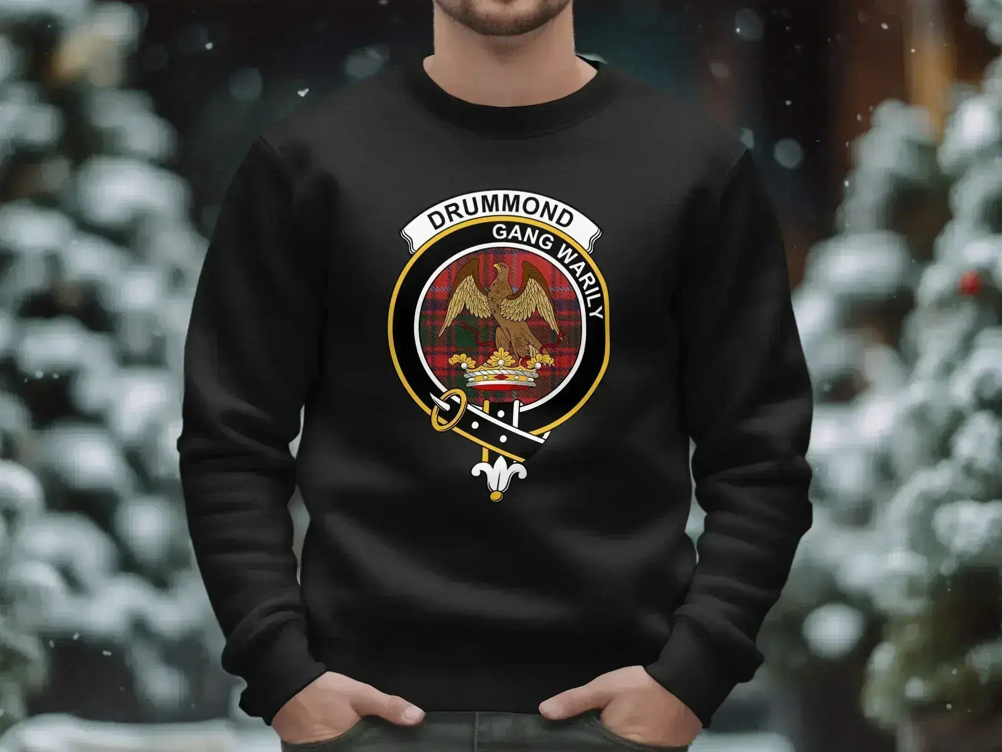 Drummond Gang Warily crest design sweatshirt in black — eagle crest on fleece