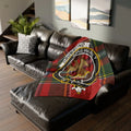 Drummond clan crest throw blanket on sofa — 50x60 polyester, Gang Warily tartan eagle design