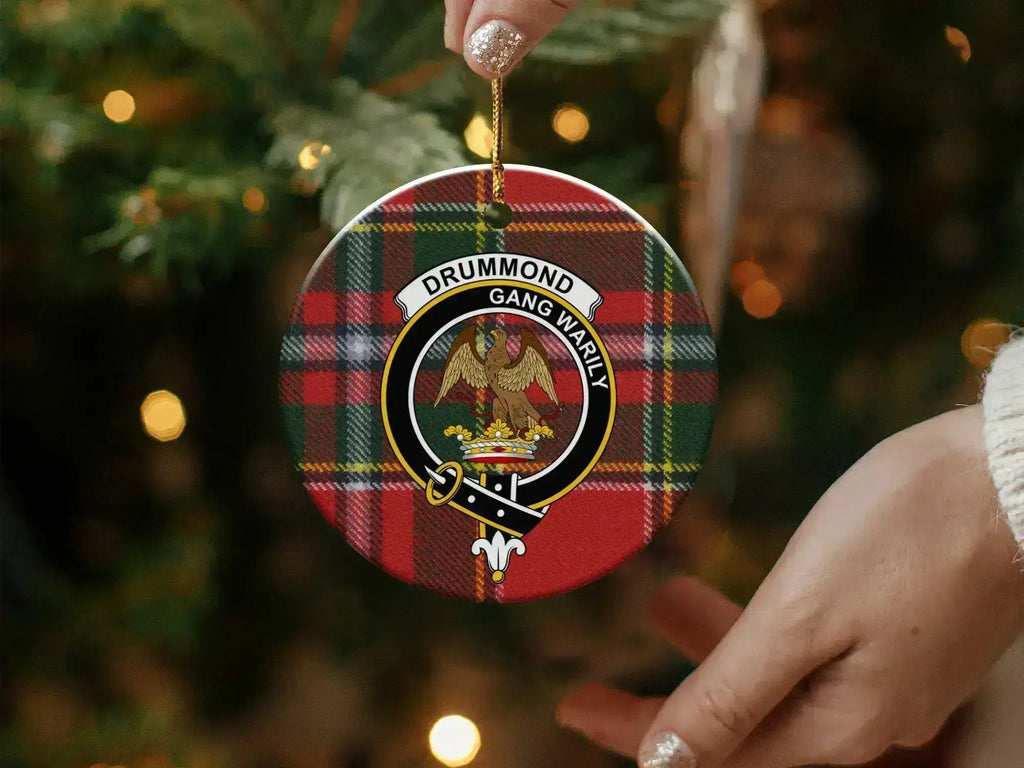 Drummond Gang Warily round tartan ornament — 3-inch ceramic, festive clan crest design
