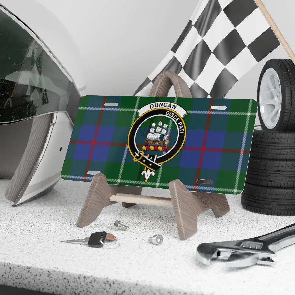 Duncan Discere Est Plaid Pattern License Plate product
