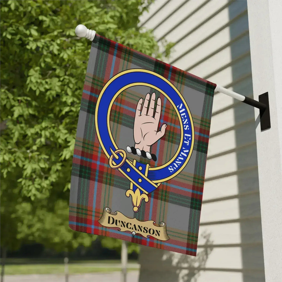 Duncanson Crest Plaid Hand Holding Shield Flag