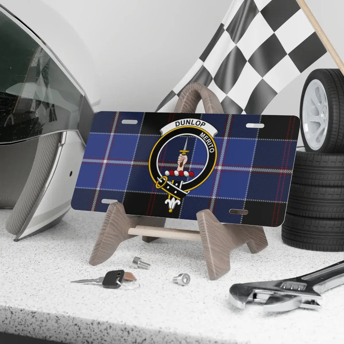 Dunlop Racing Themed Colorful Plaid License Plate product