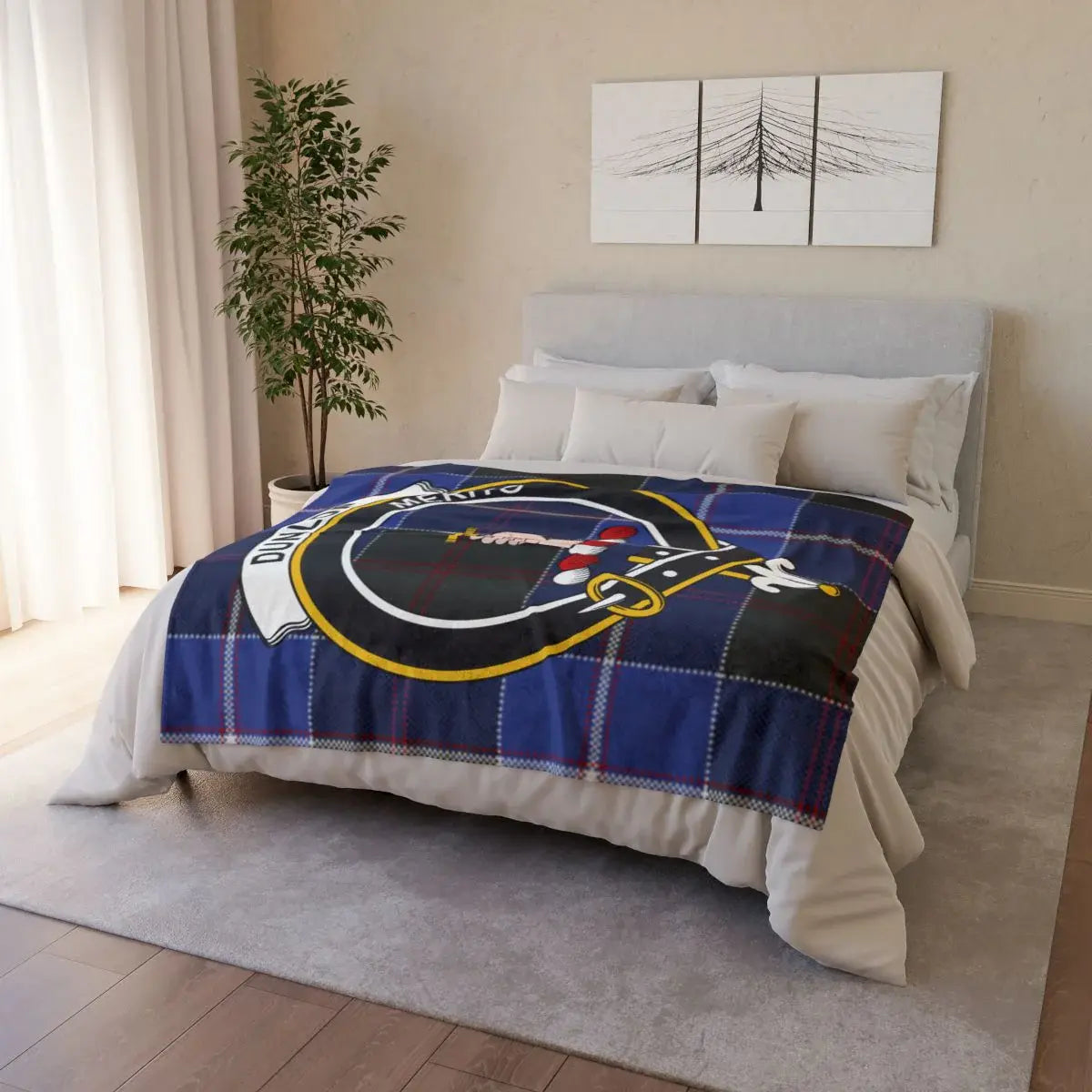 Cozy Navy Blue Shield Design Printed Blanket