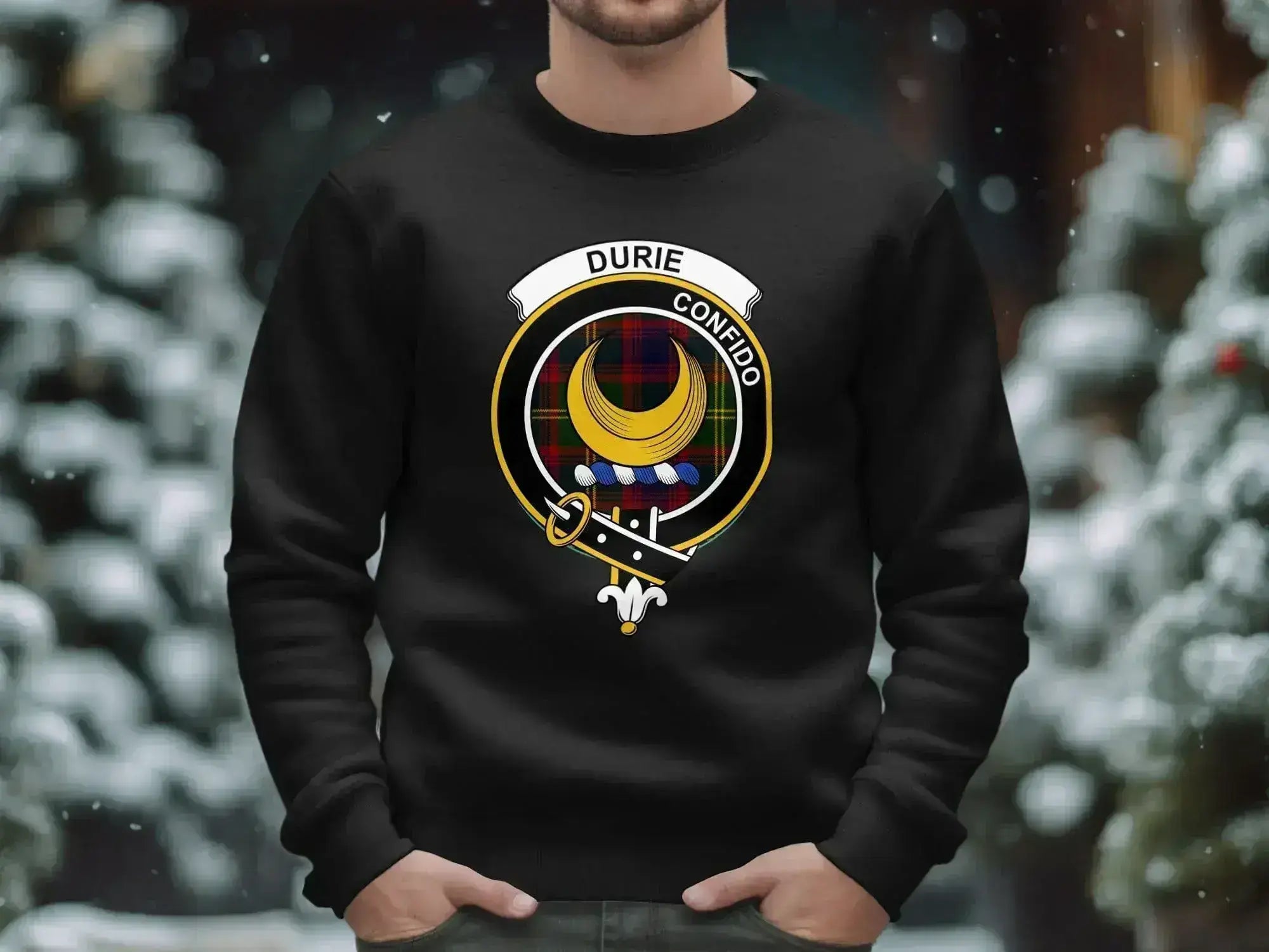 Durie Clan Crest Black Shirt with Family Motto Product Type