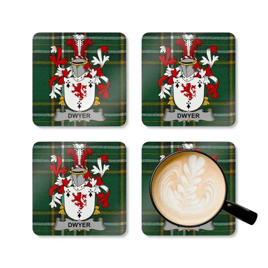 Personalized Dwyer Family Crest Plaid Coasters product type