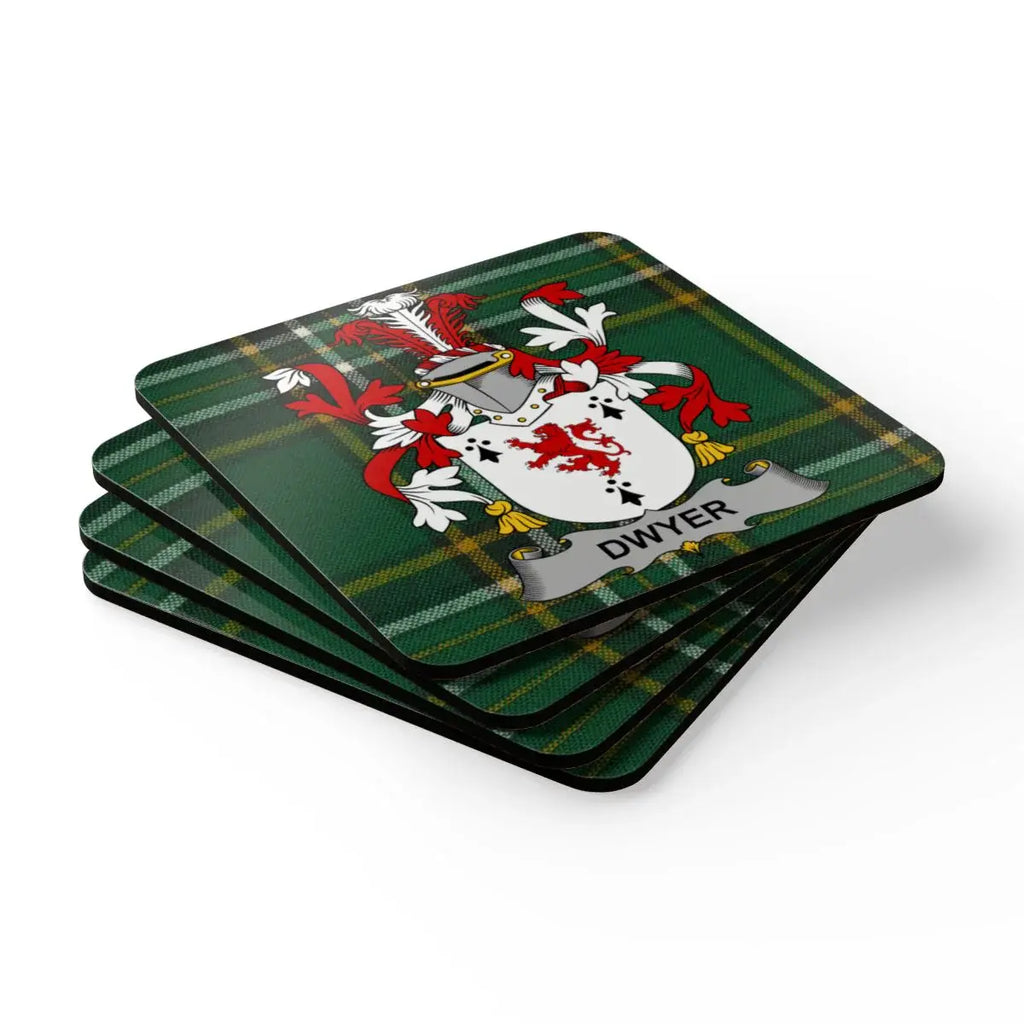 Personalized Family Crest Plaid Design Coaster Set product