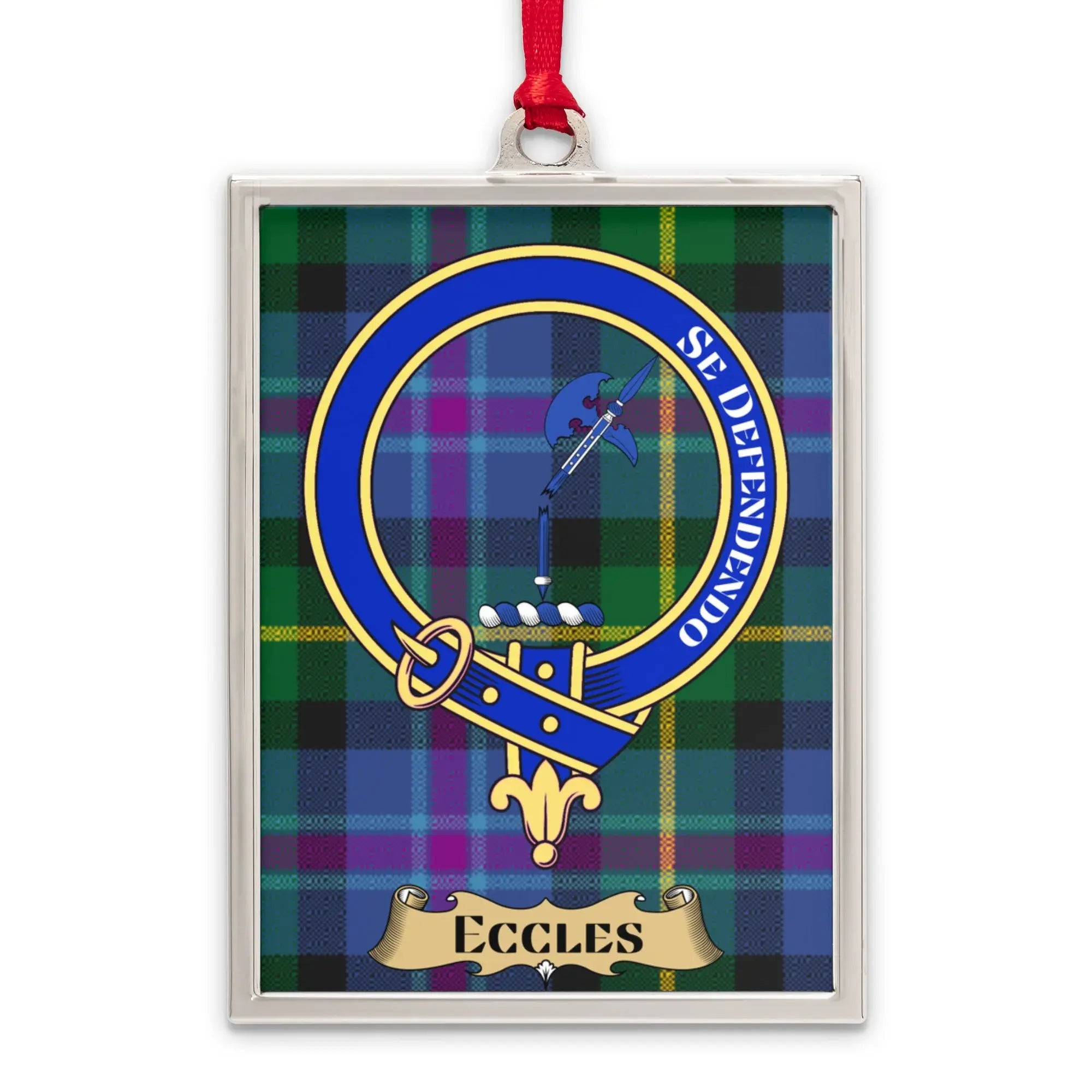 Eccles tartan-background crest ornament shown as a Scottish heritage keepsake gift
