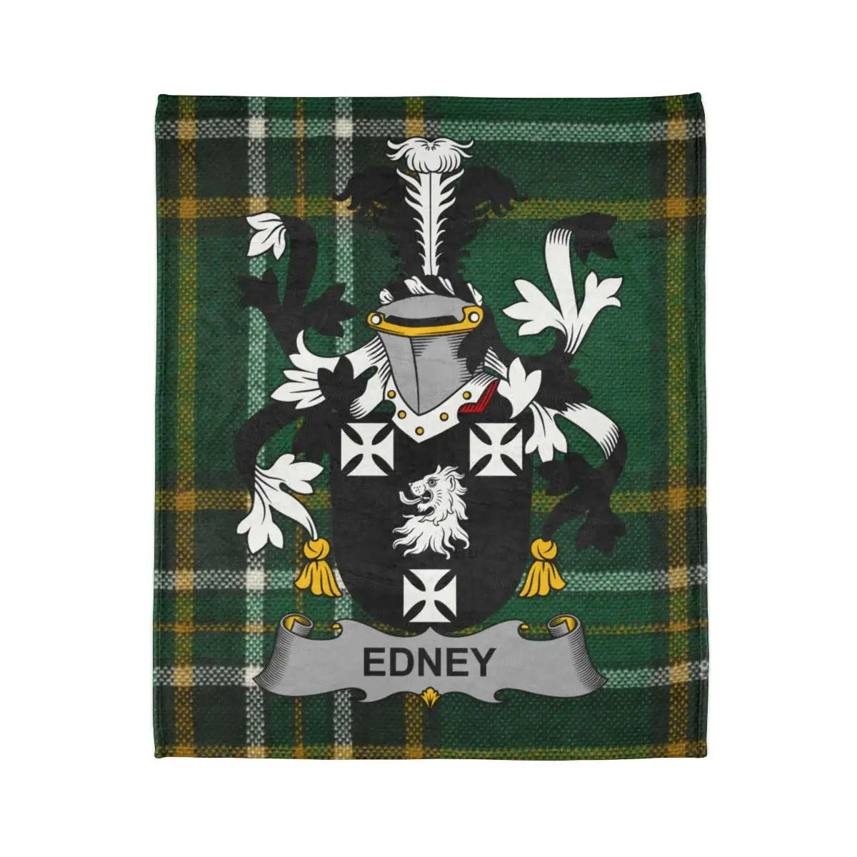 Edney Family Crest Plaid Blanket with Heraldic Design