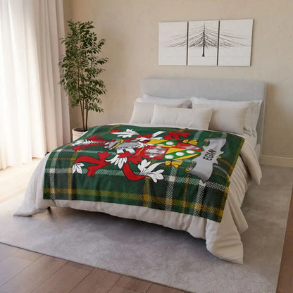 Festive Decorative Plaid Blanket with Colorful Emblem Design