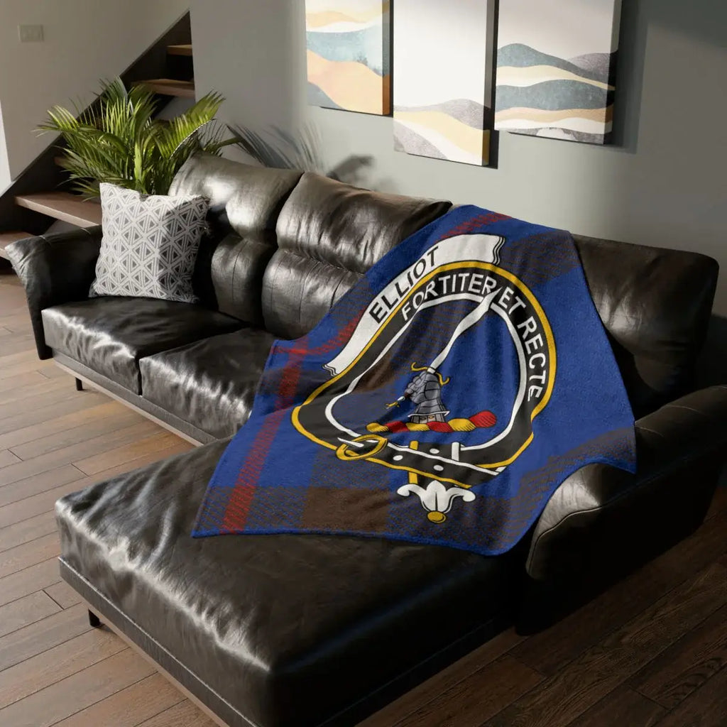 Elliot clan crest tartan throw blanket — 50x60 inch printed polyester