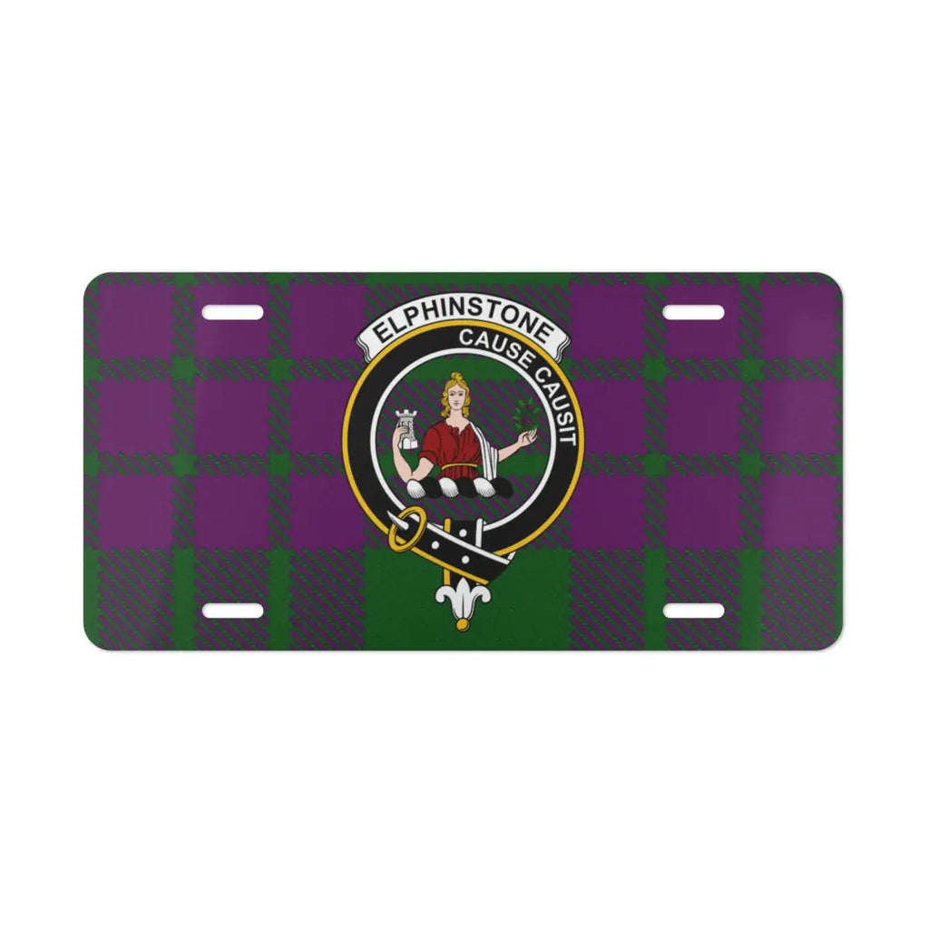 Clan Elphinstone Scottish tartan license plate — full-colour crest print, aluminium, wall display